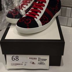 Gucci Women's Ace GG Terry Cloth sneakers Blue & Red 431910HMM50 New in Box 35+