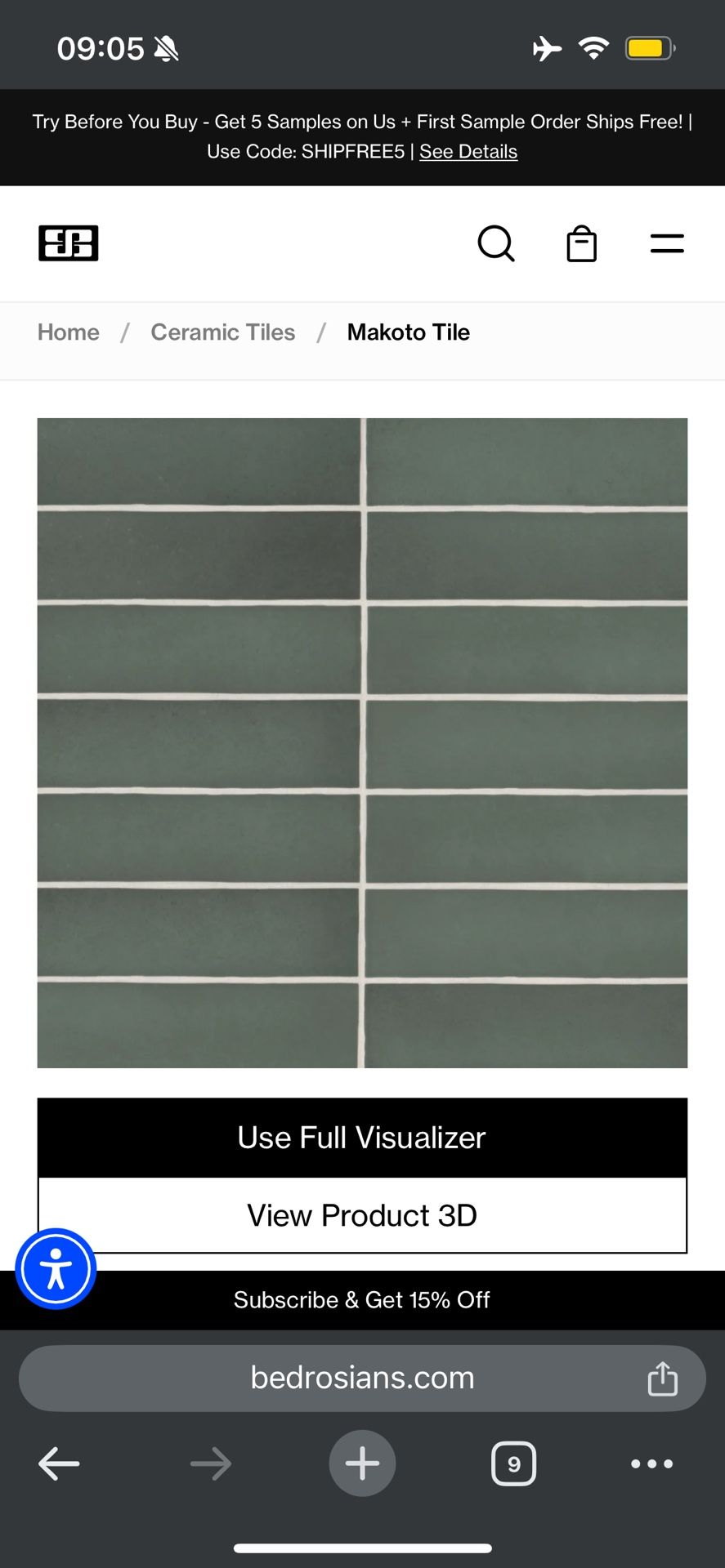 Bedrosians Makoto 2.5" x 10" Matte Ceramic Wall Tile in Midori Green