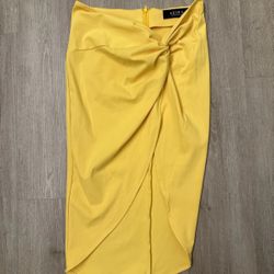 AKIRA Yellow Twist Front Midi Skirt – Size Small