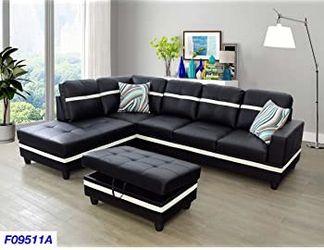 New Black Sectional with storage Ottoman