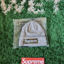 Supreme New Era Box Logo Beanie Heather Grey FW23
