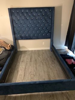 Navy blue queen bed frame