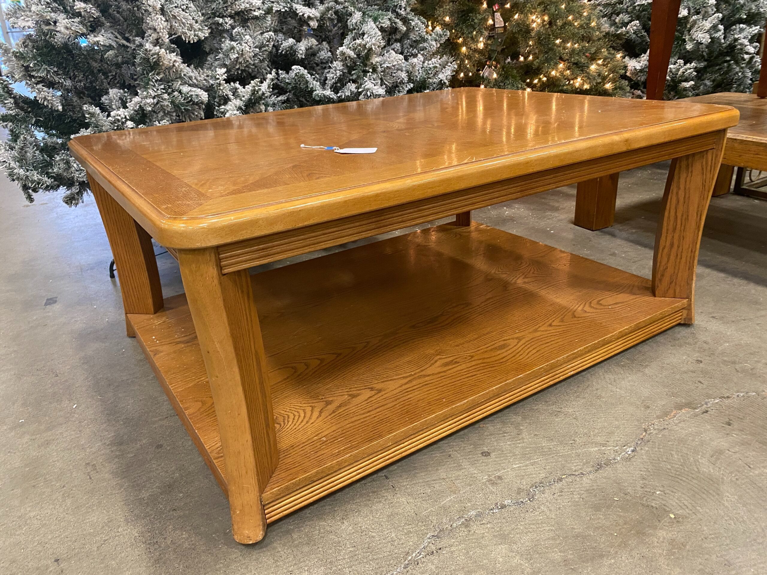 Simple Wooden 2 Tier Coffee Table with Casters