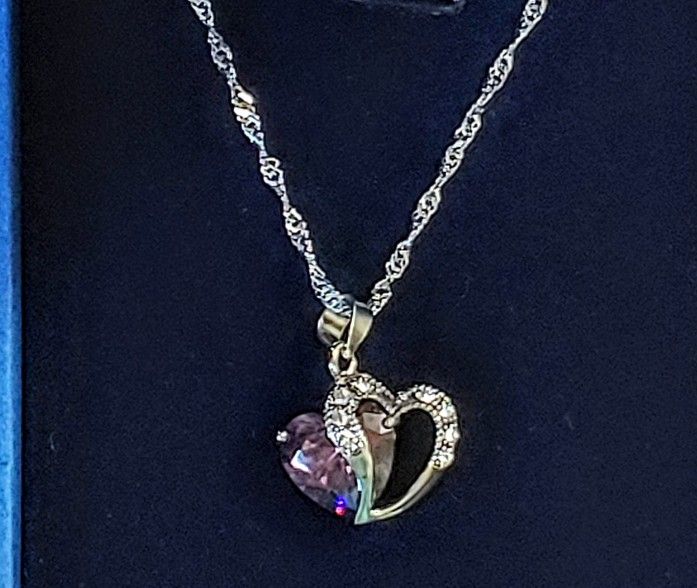 Hearts Amythyst Sterling Silver Necklace