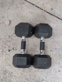 Pair of 35 pound hex dumbbells
