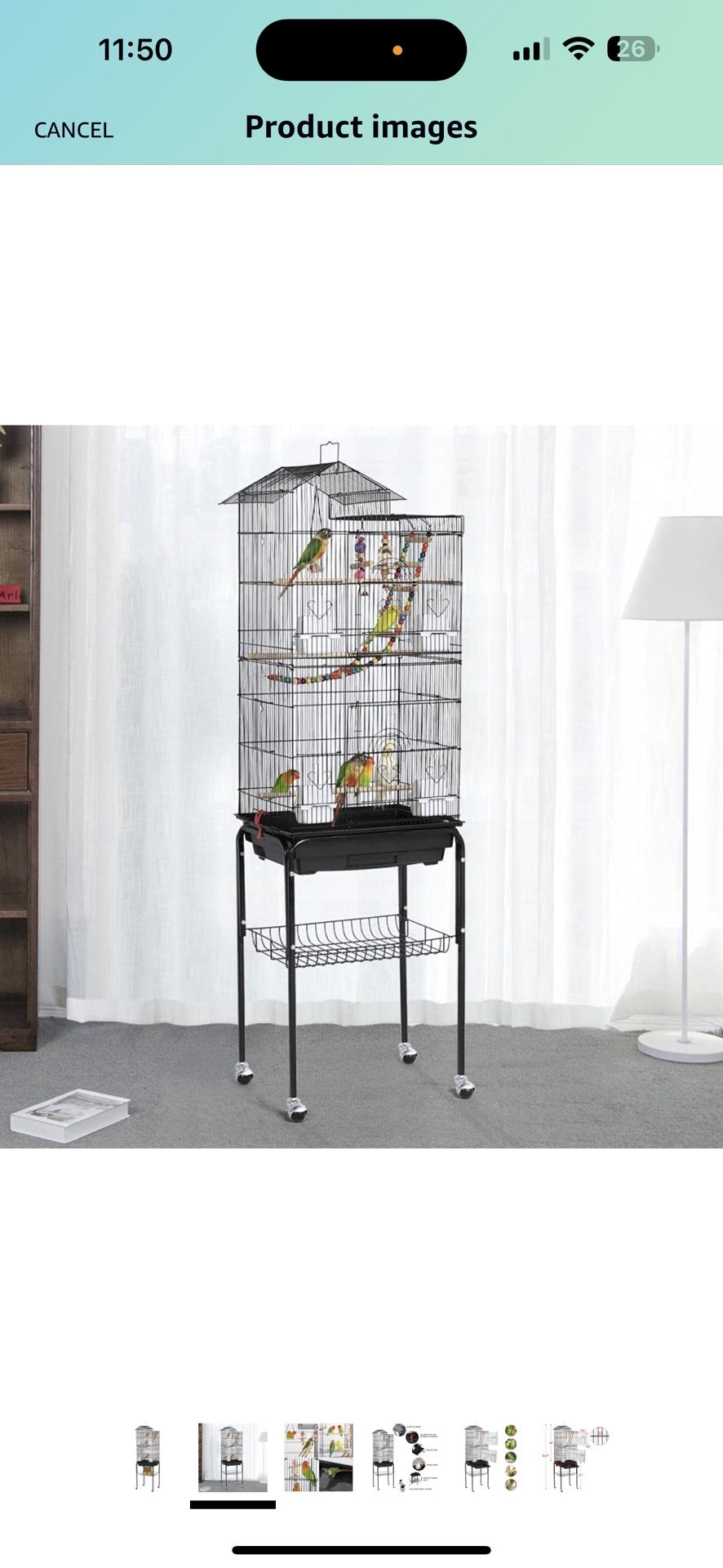 Roof Top Large Flight Parakeet Parrot Bird Cage with Rolling Stand