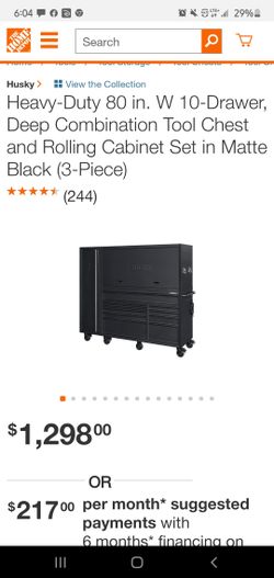 Heavy-Duty 80 in. W 10-Drawer, Deep Combination Tool Chest and Rolling Cabinet Set in Matte Black (3-Piece) Heavy-Duty 80 in. W 10-Drawer, Deep Combination Tool Chest and Rolling Cabinet Set in Matte Black (3-Piece)