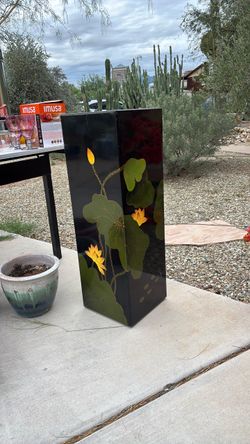Black Lacquer Pedestal with Lotus Floral Design