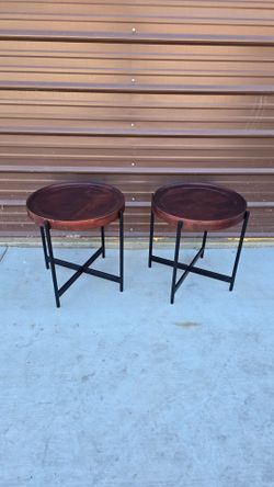 2- Round Wood End Tables
