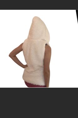 Fuzzy white teddy bear vest with hood