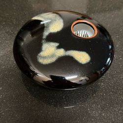 Small Round Glazed Ceramic Ikebana Flower Vase, Black