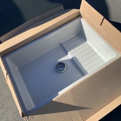 Floor Mount Mop Service Basin with PVC Drain Assembly, 36"L x 24"W x 10"H