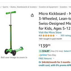 Micro Kickboard - Maxi Deluxe 3-Wheeled, Lean-to-Steer, Swiss-Designed Micro Scooter for Kids, Ages 5-12
. PERFECT COND.