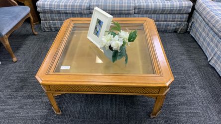 Large vintage wooden glass shadow box coffee table