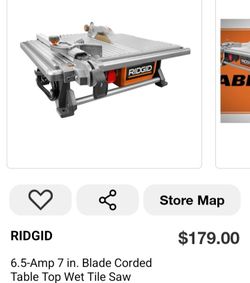 ➿️ RIDGID
6.5-Amp 7 in. Blade Corded Table Top Wet Tile Saw 8688 I2