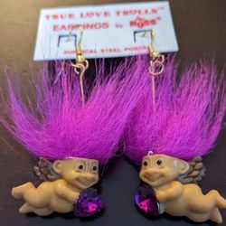 Vintage Russ Troll Cupid Valentine's Day Heart Earrings