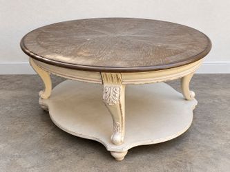 Vintage French-Style Oval Coffee Table with Storage Shelf