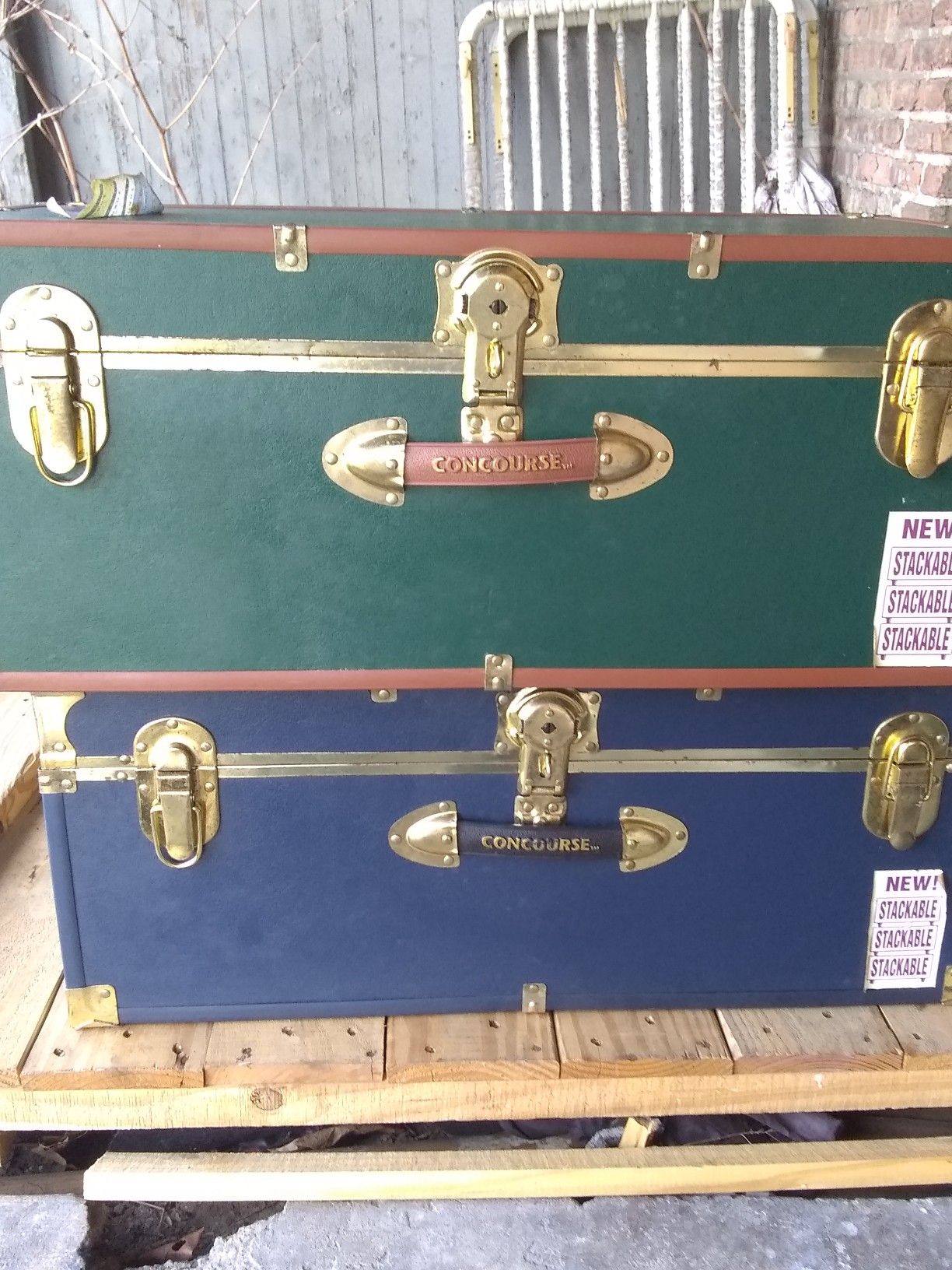 Stackable leather and Metal Footlocker's by Concourse