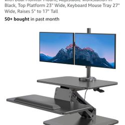 Stand Up Desk Riser with Dual Monitor Mount, Adjustable Workstation in Black