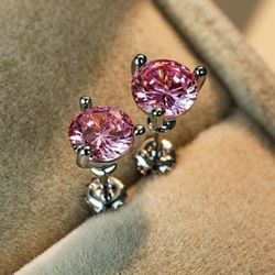 1CT Pink Topaz Stud Earrings