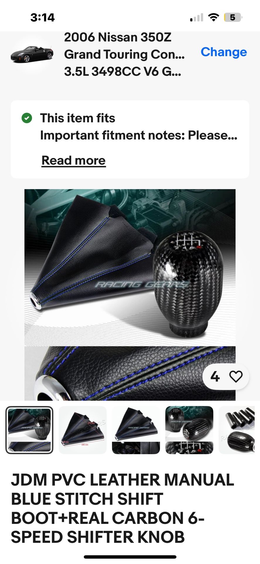 JDM PVC LEATHER MANUAL BLUE STITCH SHIFT BOOT+REAL CARBON 6-SPEED SHIFTER KNOB-For 2002-2009 Nissan 350Z