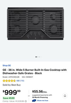 GE 36’ 5 Burner Gas Cooktop