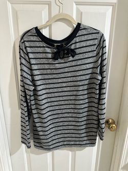 St John’s Bay Gray Black Striped Long Sleeve Top with Bow