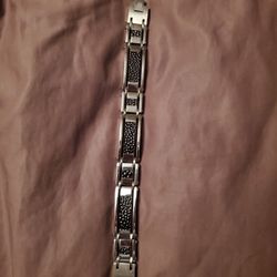 Mens Stainless Steel And Black Bracelet