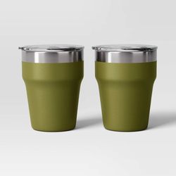 Room Essentials 12oz 2pk Stacking Short Tumbler with Lid ~ Army Green - Room Essentials™