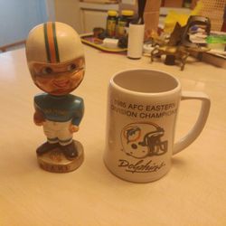 1960 Miami Dolphins Bobblehead And A 1985 AFC Eastern Division Champions Miami Dolphins Mug