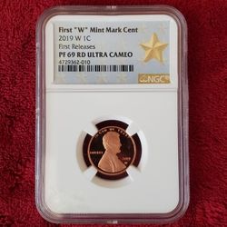 2019 W 1C PROOF LINCOLN CENT- NGC PF69 RD ULTRA CAMEO- FIRST "W" MINT MARK CENT