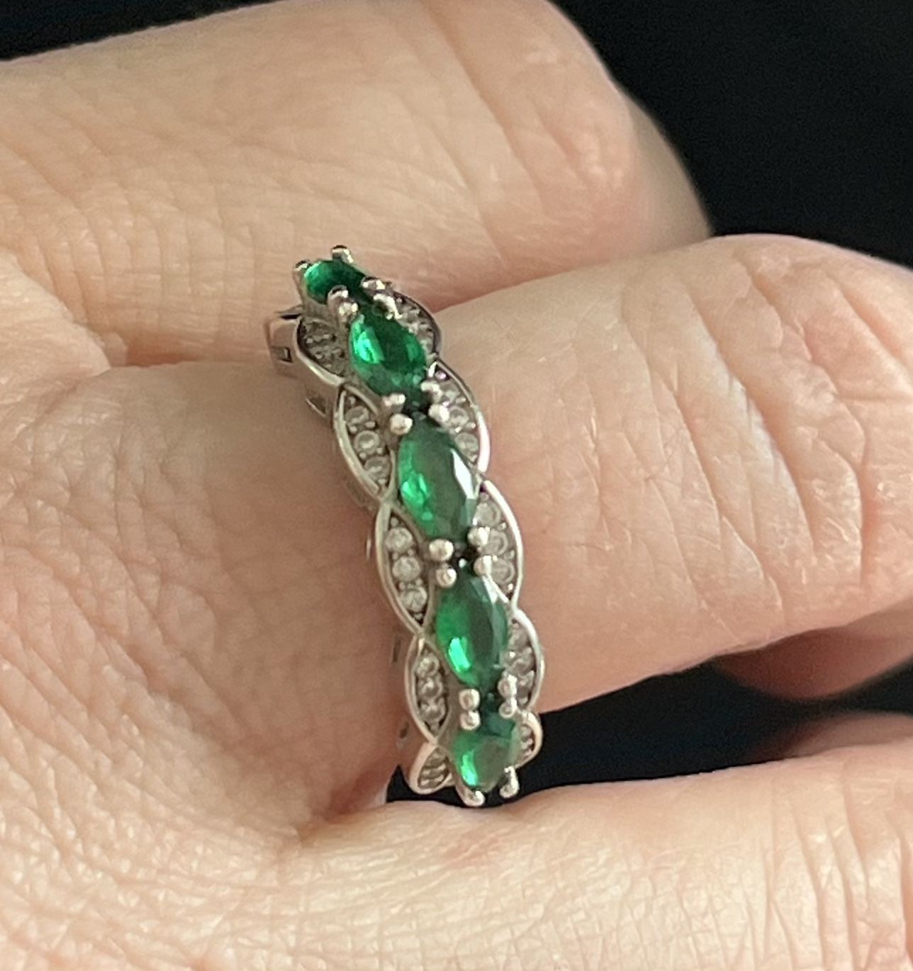 Emerald And White Sapphire Wedding Band