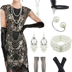 Great gatsby outfit with accesories (1920s costume), Size Small but fits Medium as well, only worn once (tights new)
