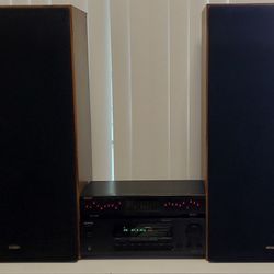 Vintage Retro Stereo Receiver With Speakers And Equalizer 