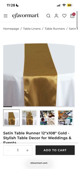 Gold satin table runners