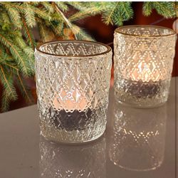 Diamond Cut Votive Holder with Gold Tip, Simple Table Centerpieces for Wedding, Event, Party,