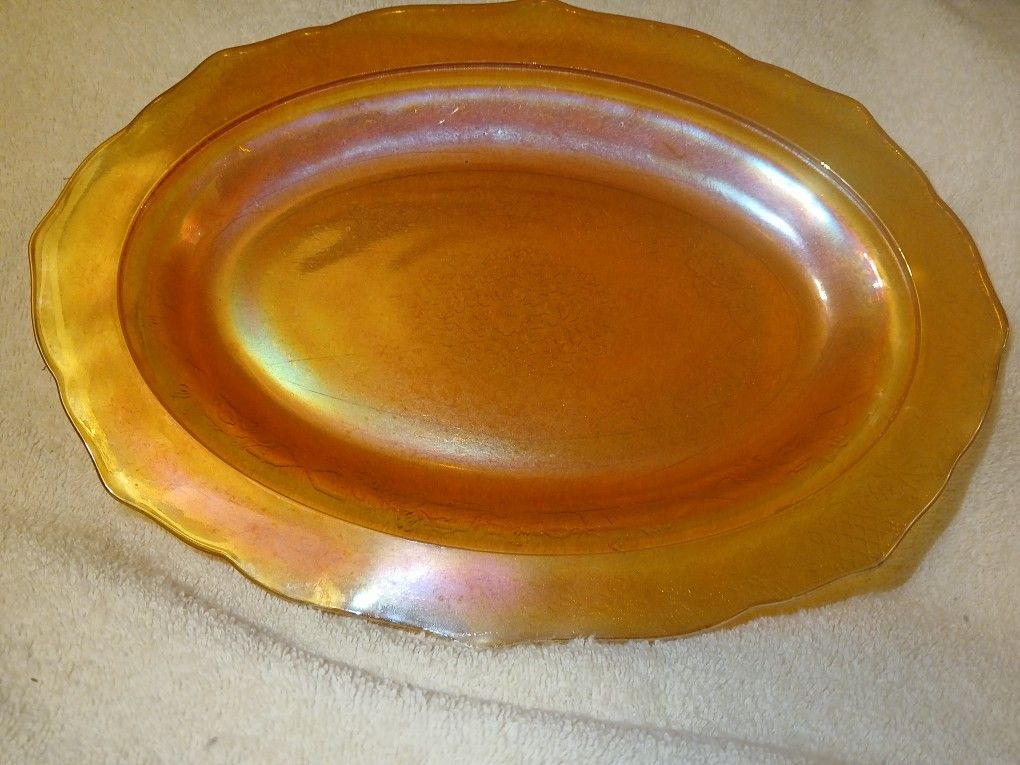 Vintage 1930s Federal Glass Normandine Iridescent Platter 12x8.5