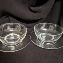 Two Cute Saucers And Bowls. Salsa, Ice Cream Sundae Dishes. Saucer 6 1/4", Bowls 2 1/4" H x 4 3/4". East or west