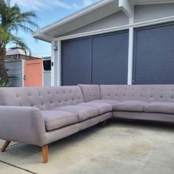 Gray Mid-Century Modern Tufted Sectional Sofa