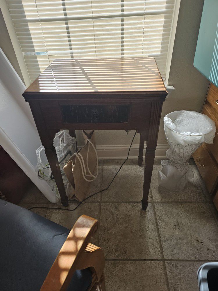 Antique Sanger Sewing Machine And Table
