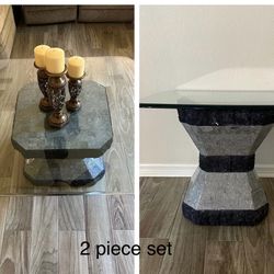 Faux Marble Glass Top Coffee Table & End Table Set
