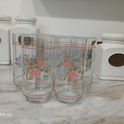 Pfaltzgraff Glasses Set Of 6 Tea Rose Design 