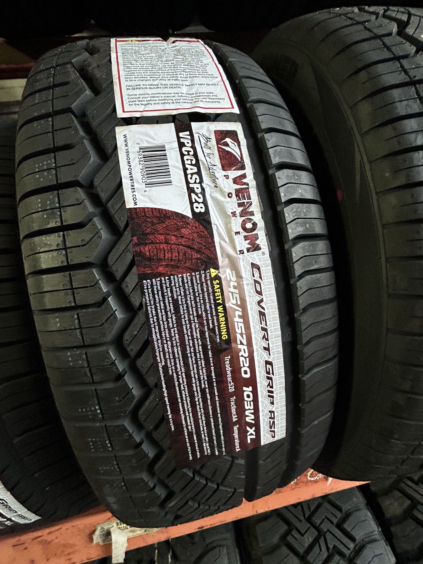 New 245/45R20 Venom Covert Grip $145 Per Tire 