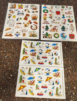 SNOOPY 4 PC 8X11 HOLIDAY/BEACH STICKERS 2015/2016 LAMINATED FOR PROTECTION