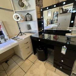 Glam Vanity Desk and Stool Set - Black