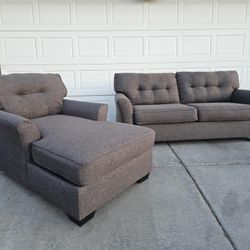 Nice Slate Grey Sofa Couch With Lounging Chaise 2pc