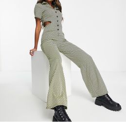 ASOS DESIGN jersey jacquard collar retro jumpsuit in checkerboard