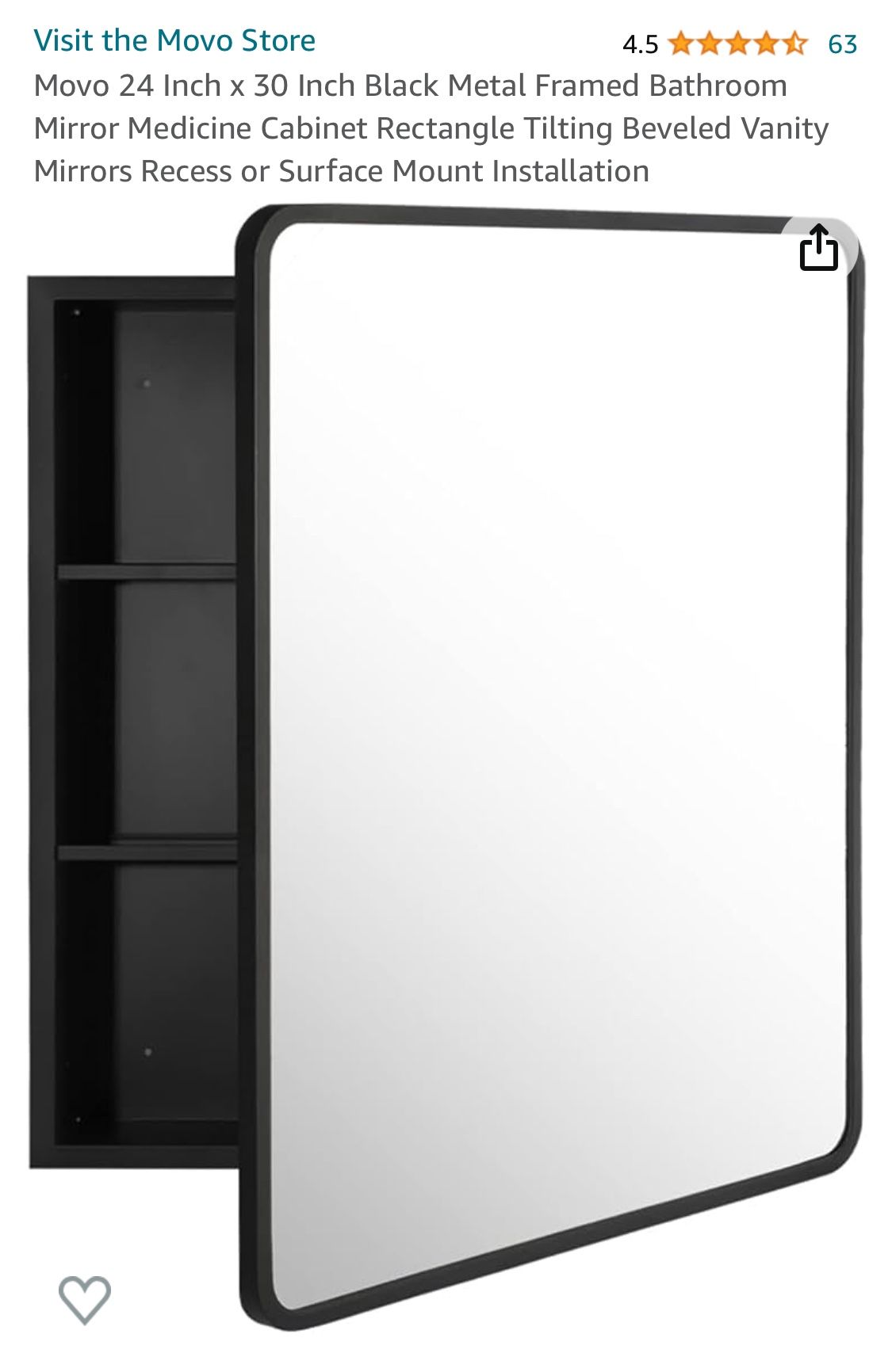 Movo 24 Inch x 30 Inch Black Metal Framed Bathroom Mirror