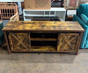 Farmhouse TV Stand for 65 Inch TV with Sliding Barn Door, Rustic Wood Entertainment Center Large Media Console Cabinet Long Television Stands, Rustic 