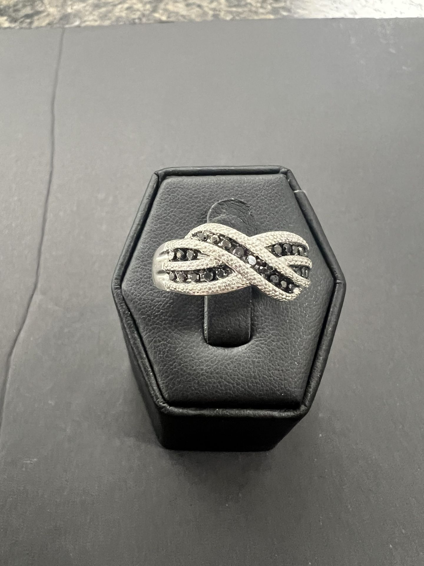 Black diamond sterling silver ring